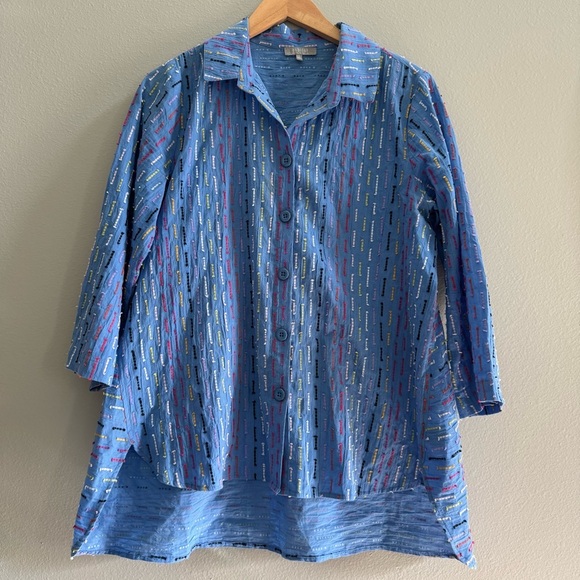 Habitat Blue Button-Up Tunic Multicolor Stripes Artsy S - Picture 1 of 7
